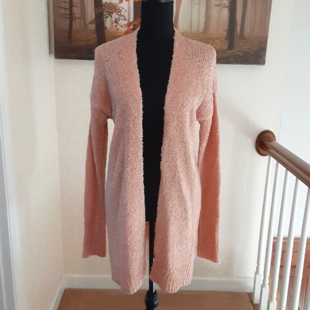 Ruby Moon Textured Pink 32% Wool Open Front Cardi… - image 1